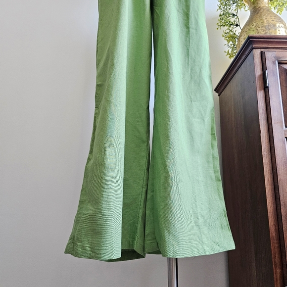 NWT Nordstrom Japna Cotton Linen Blend Frilled Square Neck Green Jumpsuit Size S - Picture 16 of 16